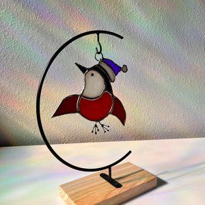 Christmas gift, Christmas tree decoration, sun catcher for window. Tiffany Bird